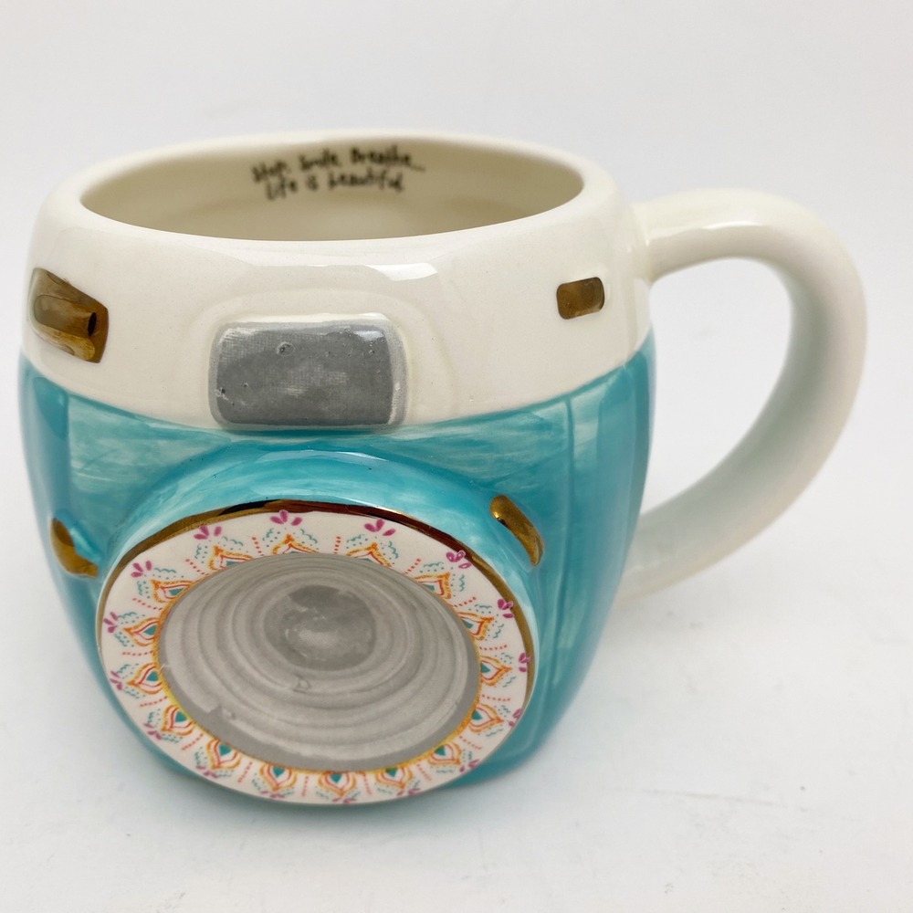 Natural Life MUG290 Vintage Camera 3D Sculpted Coffee Mug Teal Cream